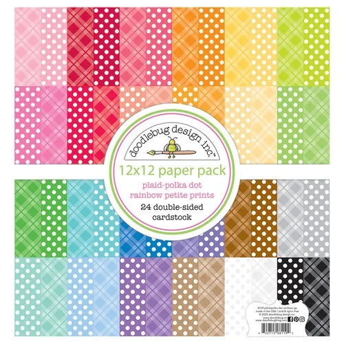 PREORDER - ships in July: DOODLEBUG DESIGNS 12x12 Plaid/Polka Dot Petite Print Pack - Rainbow