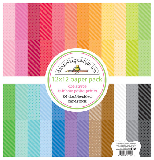 PREORDER - ships in July: DOODLEBUG DESIGNS 12x12 Dot/Stripe Petite Print Pack - Rainbow