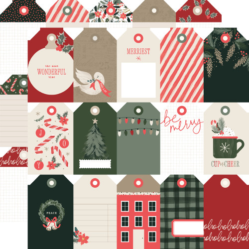 PREORDER - ships September: SIMPLE STORIES Mistletoe & Holly 12x12 Paper: Tag Elements