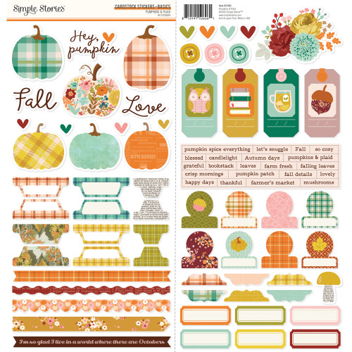 PREORDER - ships August: SIMPLE STORIES Pumpkins & Plaid Cardstock Stickers - Basics