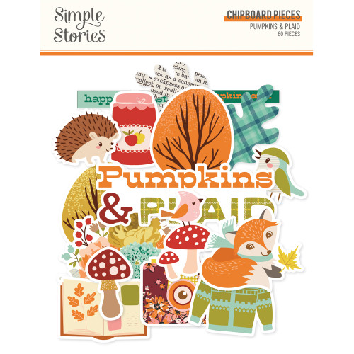 PREORDER - ships August: SIMPLE STORIES Pumpkins & Plaid Chipboard Pieces