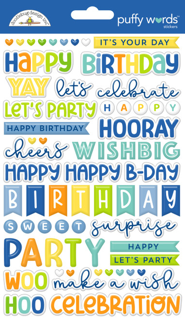PREORDER - ships late AUGUST: DOODLEBUG DESIGNS Balloons & Banners Puffy Words Stickers