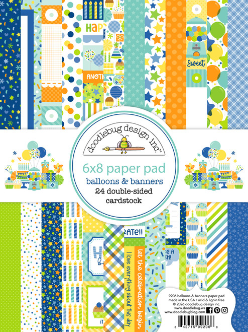 PREORDER - ships late AUGUST: DOODLEBUG DESIGNS Balloons & Banners 6x8 Paper Pad