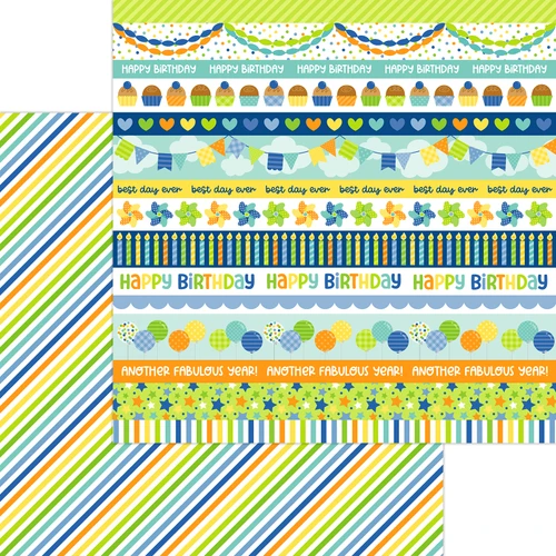 PREORDER - ships late AUGUST: DOODLEBUG DESIGNS Balloons & Banners 12x12 Paper: Celebration Streamers