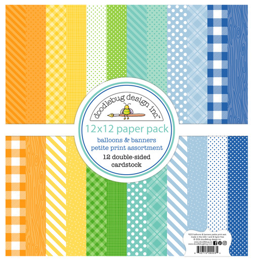 PREORDER - ships late AUGUST: DOODLEBUG DESIGNS Balloons & Banners 12x12 Petite Prints Paper Pack