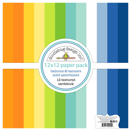 PREORDER - ships late AUGUST: DOODLEBUG DESIGNS Balloons & Banners 12x12 Textured Cardstock Pack