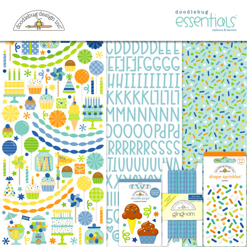 PREORDER - ships late AUGUST: DOODLEBUG DESIGNS Balloons & Banners 12x12 Essentials Kit