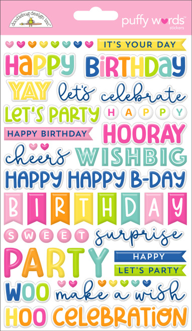 PREORDER - ships late AUGUST: DOODLEBUG DESIGNS Cupcakes & Candles Puffy Words Stickers