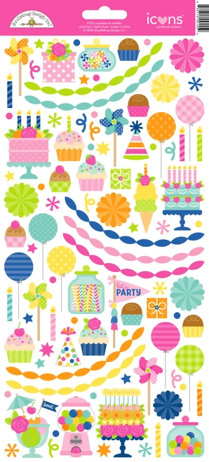 PREORDER - ships late AUGUST: DOODLEBUG DESIGNS Cupcakes & Candles Icons Sticker