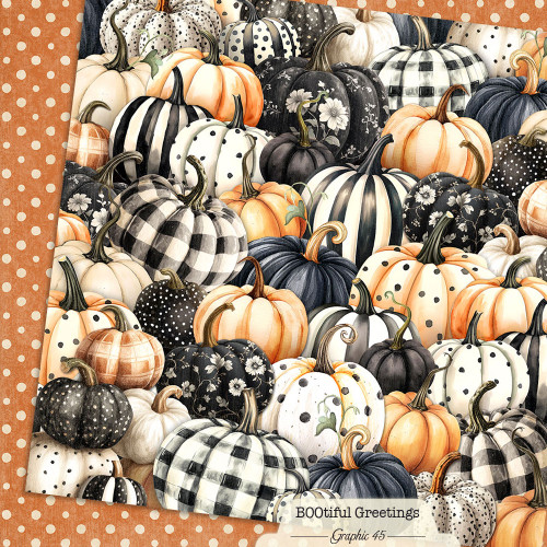 GRAPHIC 45 BOOtiful Greetings 12x12 Paper: Pumpkins & Polkadots