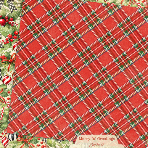 GRAPHIC 45 Merry-ful Greetings 12x12 Paper: Holly & Bows