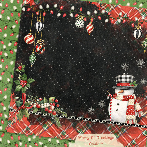 GRAPHIC 45 Merry-ful Greetings 12x12 Paper: Snowman Layout