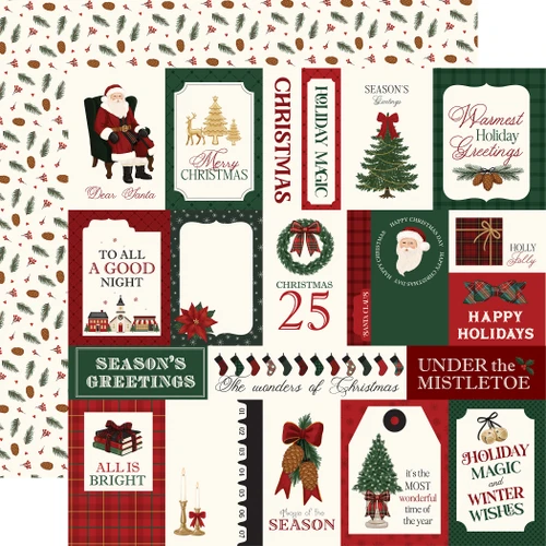 CARTA BELLA Classic Christmas 12x12 Paper: Multi Journaling Cards