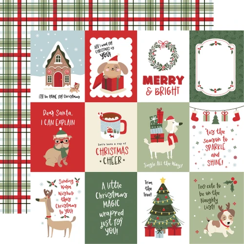 ECHO PARK Here Comes Santa Paws 12x12 Paper: 3x4 Journaling Cards
