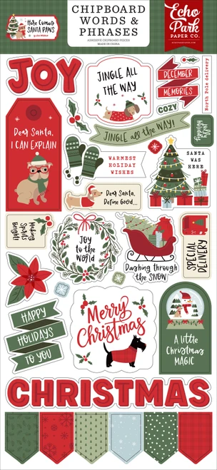 ECHO PARK Here Comes Santa Paws 6x13 Chipboard Word & Phrases