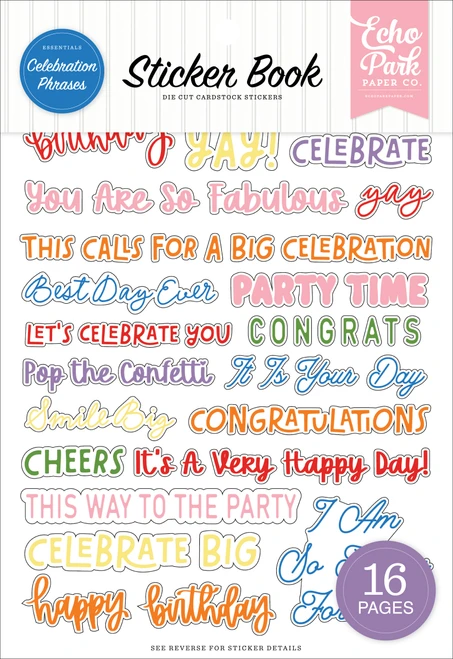 ECHO PARK Essentials Phrases Sticker Book: Celebration