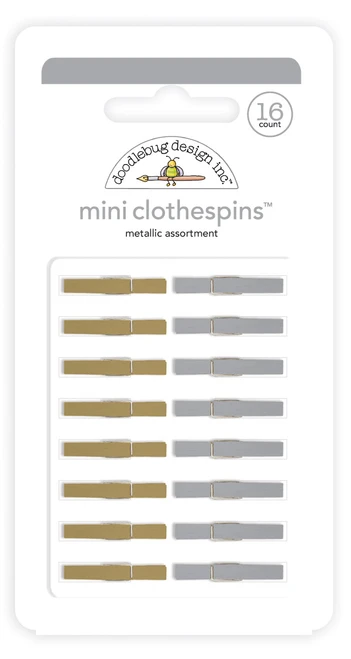 DOODLEBUG DESIGNS Monochromatic Mini Clothespins: Metallic Assortment