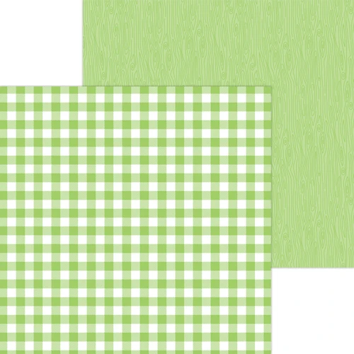 DOODLEBUG DESIGNS Monochromatic Collection 12x12 Cardstock - Buffalo Check/Wood Grain: Limeade