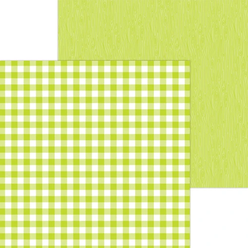 DOODLEBUG DESIGNS Monochromatic Collection 12x12 Cardstock - Buffalo Check/Wood Grain: Citrus