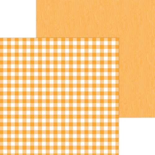 DOODLEBUG DESIGNS Monochromatic Collection 12x12 Cardstock - Buffalo Check/Wood Grain: Tangerine