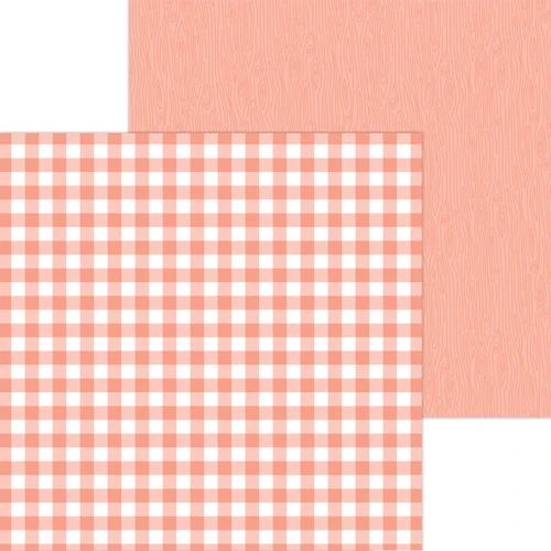 DOODLEBUG DESIGNS Monochromatic Collection 12x12 Cardstock - Buffalo Check/Wood Grain: Coral