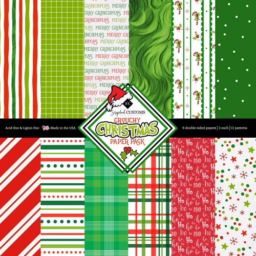 SCRAPBOOK CUSTOMS 12x12 Holiday Themed Paper Pack: Grouchy Christmas
