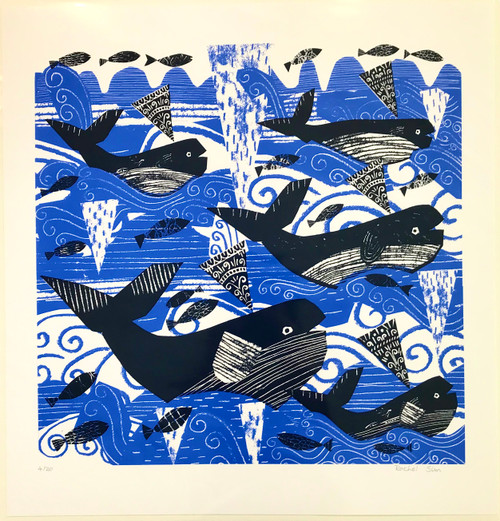 Rachel Sim: "Large Whale" - Light blue, dark blue, turquoise, 3/5