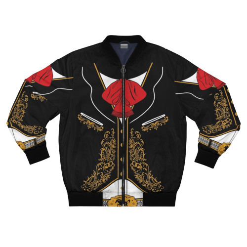 Mariachi-inspired bomber jacket with Day of the Dead design