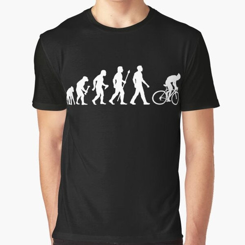 Silhouette of a cyclist evolving from a caveman to a modern cyclist, cycling graphic t-shirt