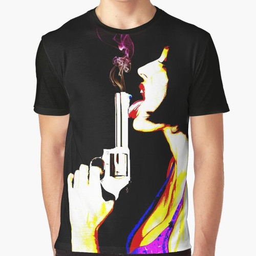 Smokin Gun Graphic T-Shirt featuring a vintage, retro design with college humor and references to marijuana, pot, and weed