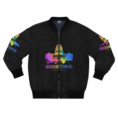 Washington DC skyline watercolor bomber jacket with paint splash design