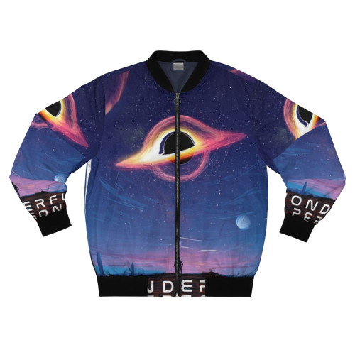 Cosmic bomber jacket featuring a space and astronomy design