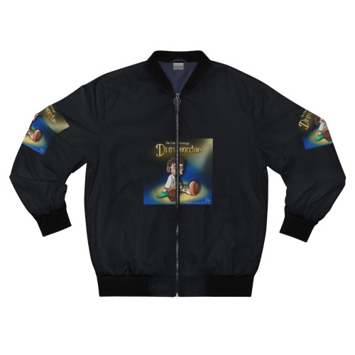 Threatened virologist bomber jacket featuring a satirical cartoon design