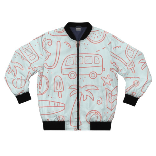 Explorer Summer Bomber Jacket with compass, palm, and travel motifs