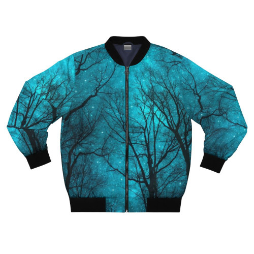 Bomber jacket with a surreal night sky, galaxy, and nebula design
