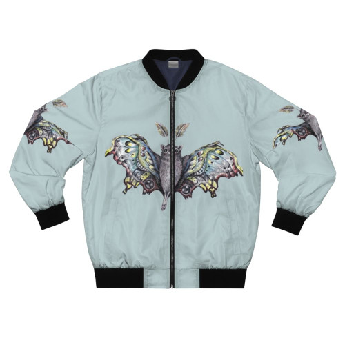 Butterbat bomber jacket with a pop surrealist design featuring a whimsical butterfly-bat creature