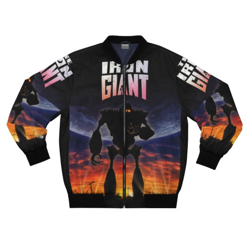 The Iron Giant, a classic cartoon robot character, featured on a stylish bomber jacket