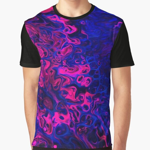 Blacklight graphic t-shirt with abstract, fluid, and organic design
