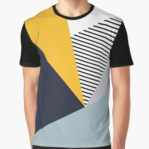 Colorful abstract geometric design graphic t-shirt with minimalist, modern art style