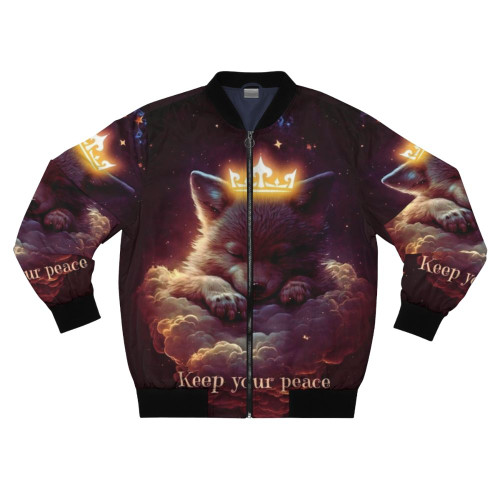 Epic wolf graphic design on a bomber jacket