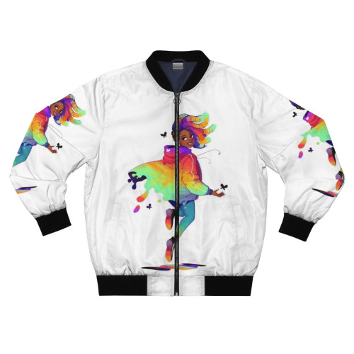 Black art raincoat bomber jacket with a rain design