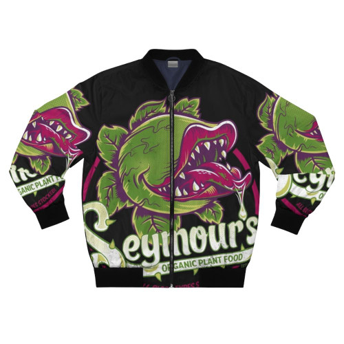 Seymour's Vintage Botanical Bomber Jacket featuring a distressed design inspired by the cult classic musical "Little Shop of Horrors"