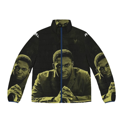 John Coltrane Puffer Jacket featuring the jazz icon's portrait and saxophone