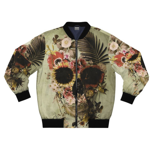 Floral Skull Light Bomber Jacket featuring a garden and skull design