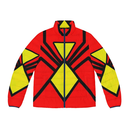 Jessica Drew Spider Woman wearing a puffer jacket with spider emblem