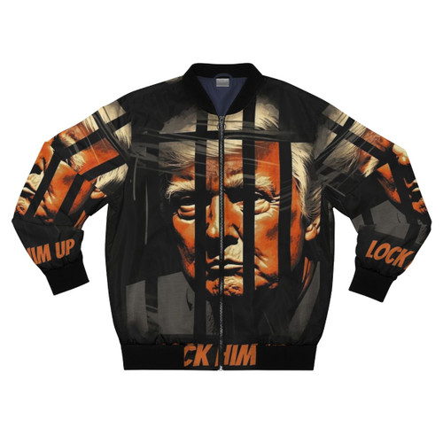 Anti Trump Bomber Jacket with "Lock Him Up" Design