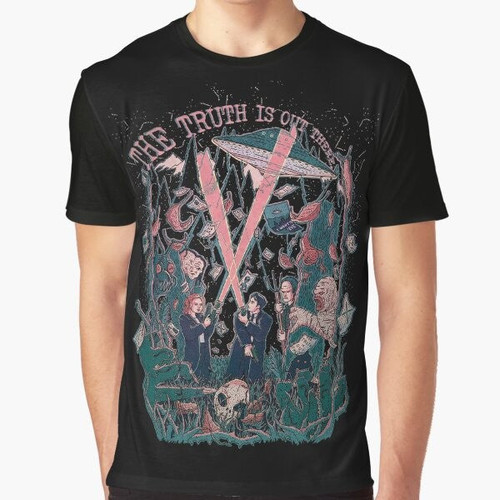 The X-Files inspired graphic t-shirt featuring Scully, Mulder, and aliens