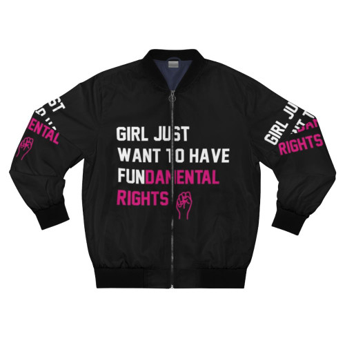 Women's Rights Bomber Jacket featuring Cyndi Lauper's "Girls Just Want to Have Fundamental Rights" design