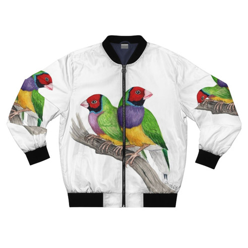 Colorful Gouldian Finch Watercolor Painting on a Bomber Jacket