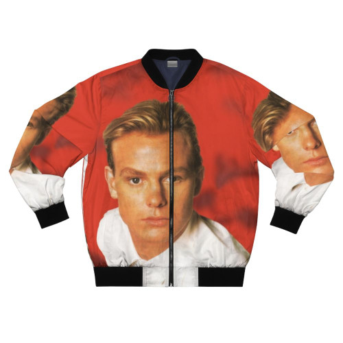 Jason Donovan wearing a bomber jacket inspired by his 1989 album "Ten Good Reasons"